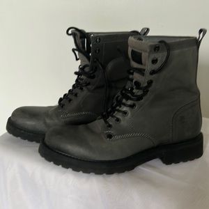 GStar RAW Vintage Grey Distressed Boots - lace l, leather, canvas. UNISEX